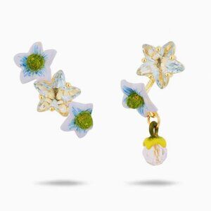 LES NERIDES Asymmetrical Faceted Star and Jasmine Flower Post Earrings